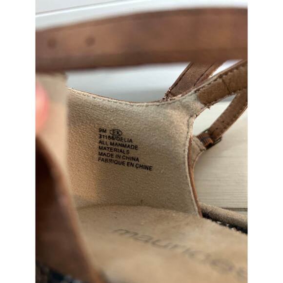 Maurices Faux Leather Wedge Sandals Size 9 Boho Design Brown Black - Picture 6 of 8